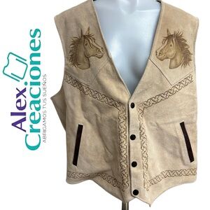 Tan Vest with Horse Embroidery